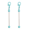 A pair of light blue metal keychain bars with lobster clasps for DIY jewelry making.