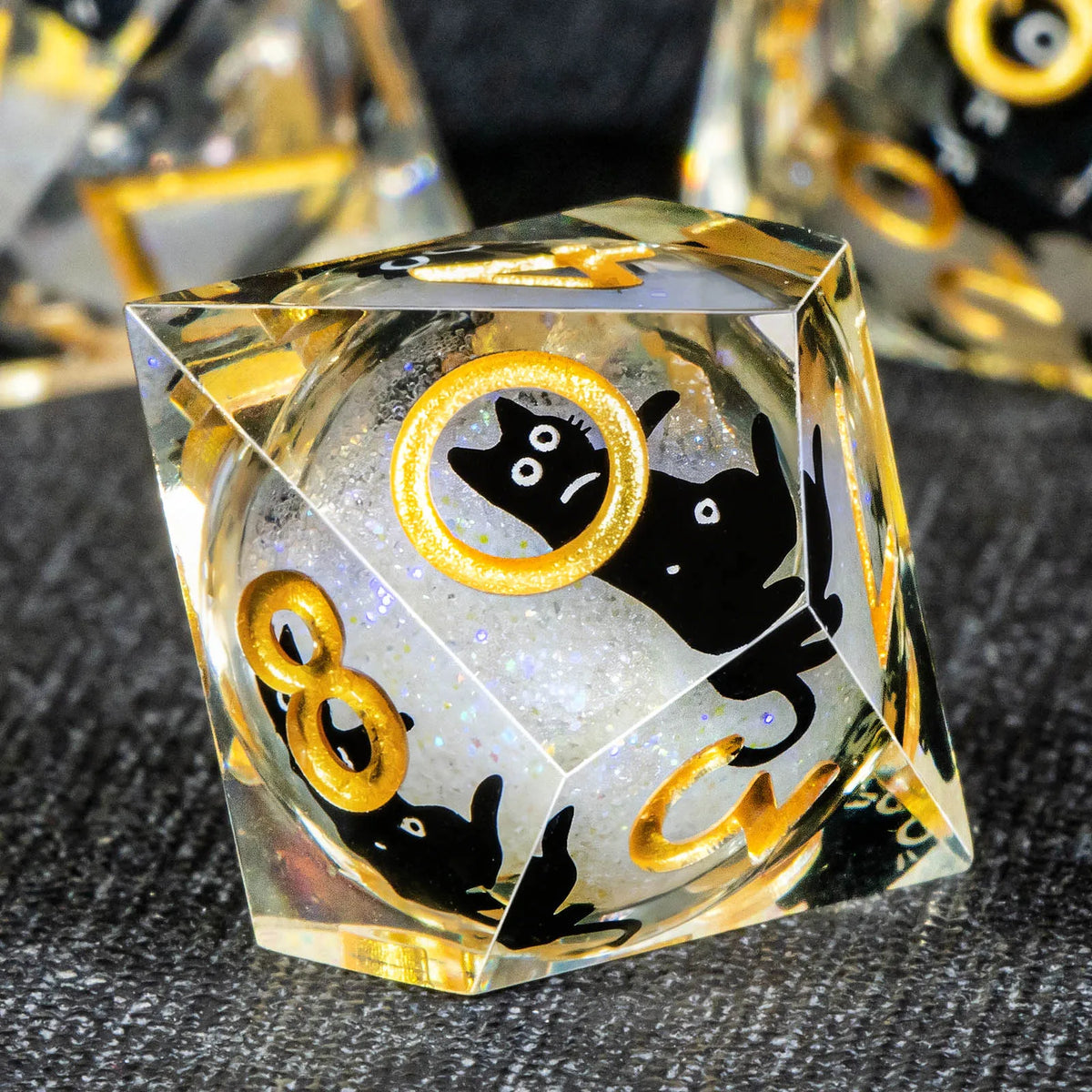 Cat Liquid Core Polyhedral Dice Set with Sharp Edges