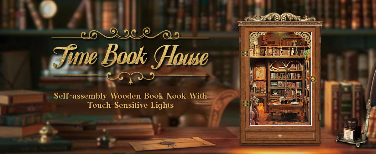 DIY Book Nook Shelf Insert Kit - Time Book House with Lights