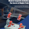 A science kit demonstrating magnetic levitation using train models and magnetic components.