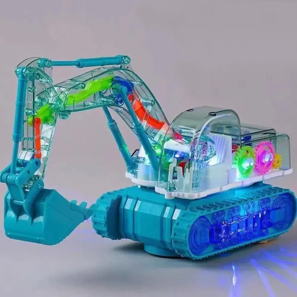 Transparent Gear Excavator Toy with LED Lights & Music
