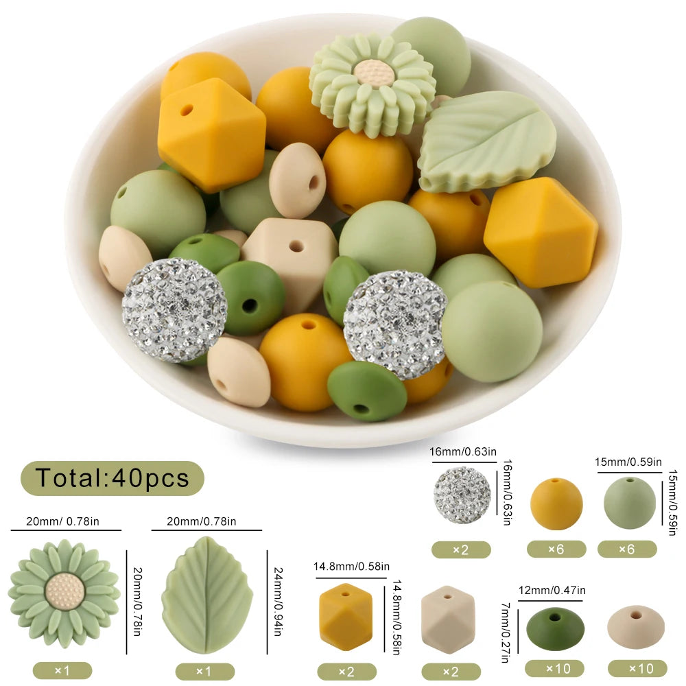 Silicone Focal Beads Set with Flower & Leaf Shapes for Jewelry Making