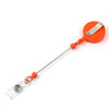 Orange beadable badge reel with a silver retractable clip and clear plastic holder.