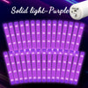 A row of purple LED foam glow sticks with light turned on and off.