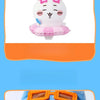 A white plush keychain charm of a character wearing a pink swimming ring and glasses.