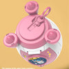 Pink rocket spacecraft piggy bank with a key lock and storage groove