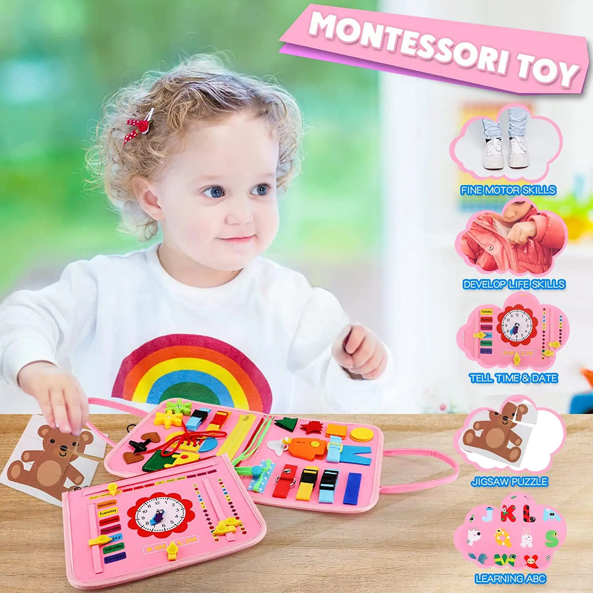 Montessori Busy Board for Toddlers – Sensory Learning & Fine Motor Skills Activity Board