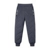 Dark blue kids waterproof winter pants with zippered pockets and fleece lining