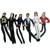 A collection of poseable plush dolls resembling Michael Jackson with bendable limbs.