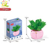 A pink ceramic planter containing a green succulent plant, packaged with DIY flower building blocks.