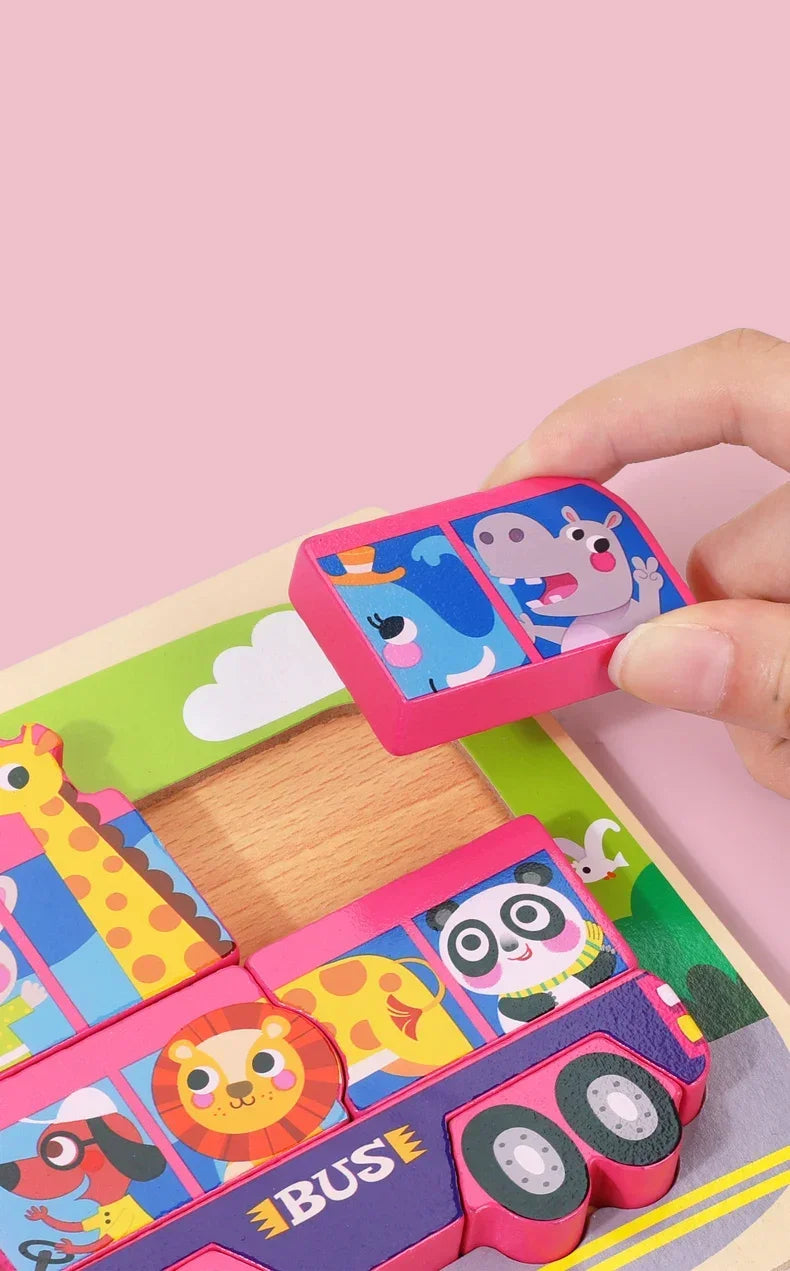 3D Wooden Tangram Puzzle Set for Kids – Cartoon Animals & Traffic Themes
