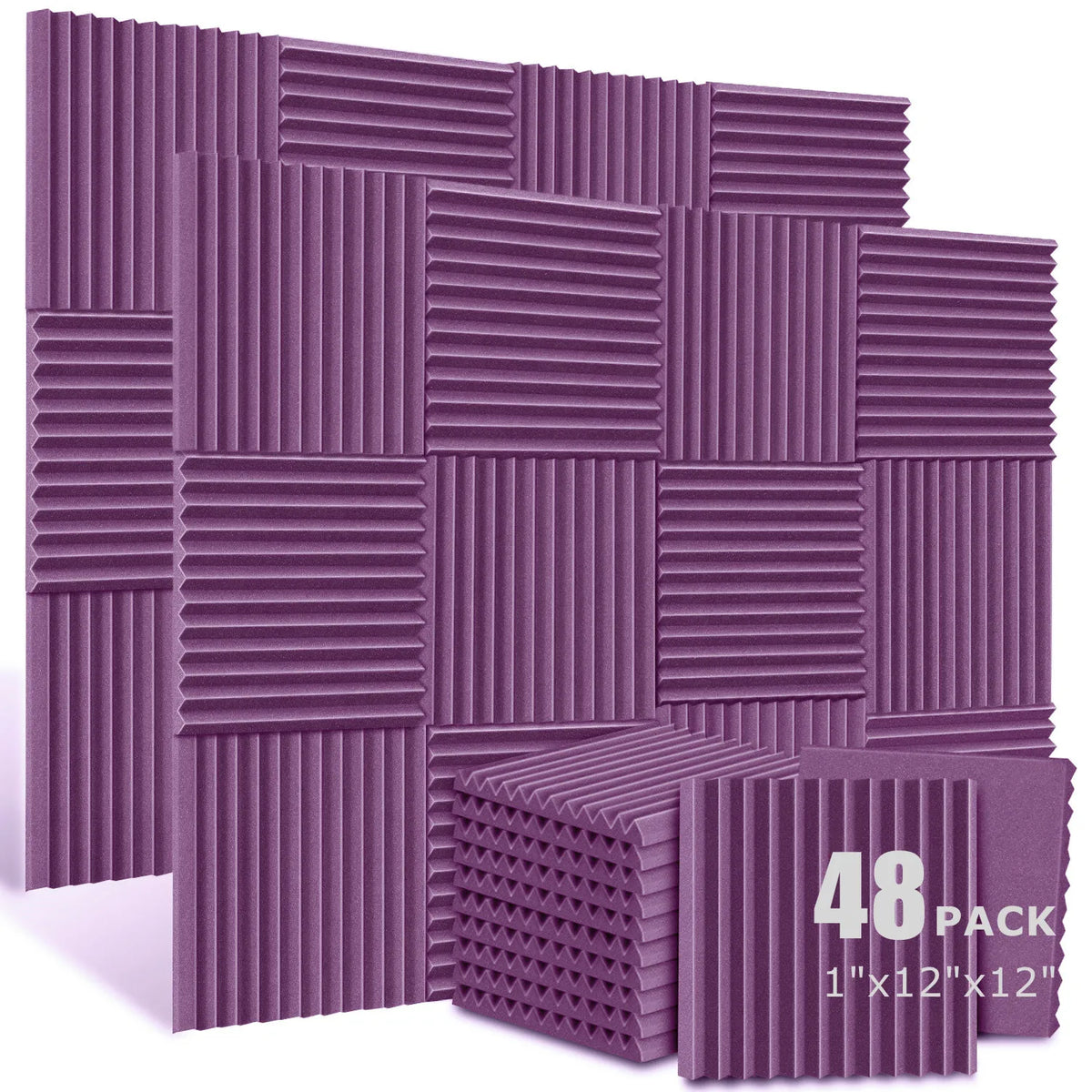 Acoustic Foam Panels (48-Pack) – 1" x 12" x 12" Soundproofing Wedges for Studio & Home