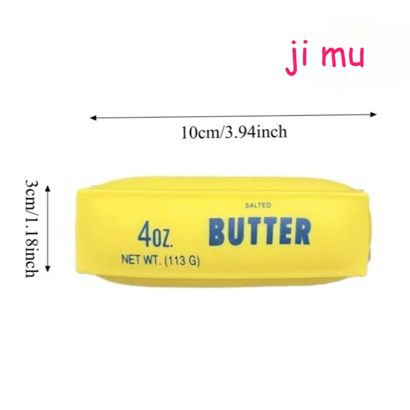 A yellow salted butter squishy stress ball with a 10cm length and 4oz net weight.