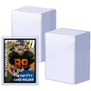 Two clear plastic card holders with striped backgrounds and a sample trading card inside