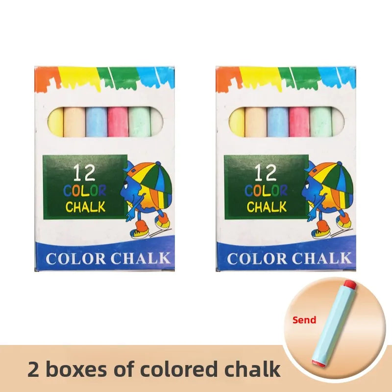 Two boxes of colored chalk, featuring various colors inside and labeled as color chalk.