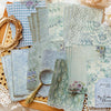 A collection of vintage paper sheets featuring floral and striped patterns for journaling and scrapbooking