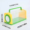 A yellow and green plastic insect catcher with a clear observation cage.