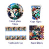 Hero-themed birthday party decoration set including a 9 inch plate, cups, tablecloth, and napkins featuring anime characters