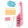 A pink and blue mini dollhouse cleaning and medical accessory set for dolls featuring a star-shaped tool and a pink piano.