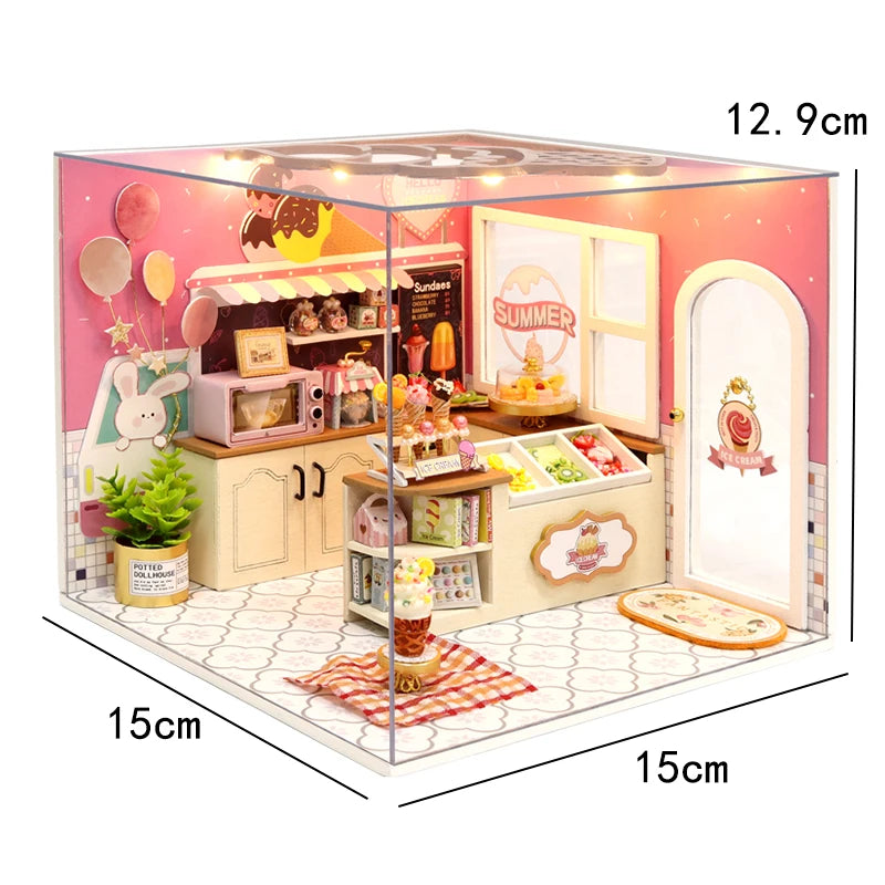 DIY Wooden Miniature Dollhouse Coffee Shop Kit