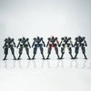 A line of nine FENRIR A6 Assault Type 1/18 scale mecha model kits in various colors standing side by side.