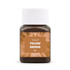 A dark brown textile fabric dye kit in a glass bottle with a white cap.