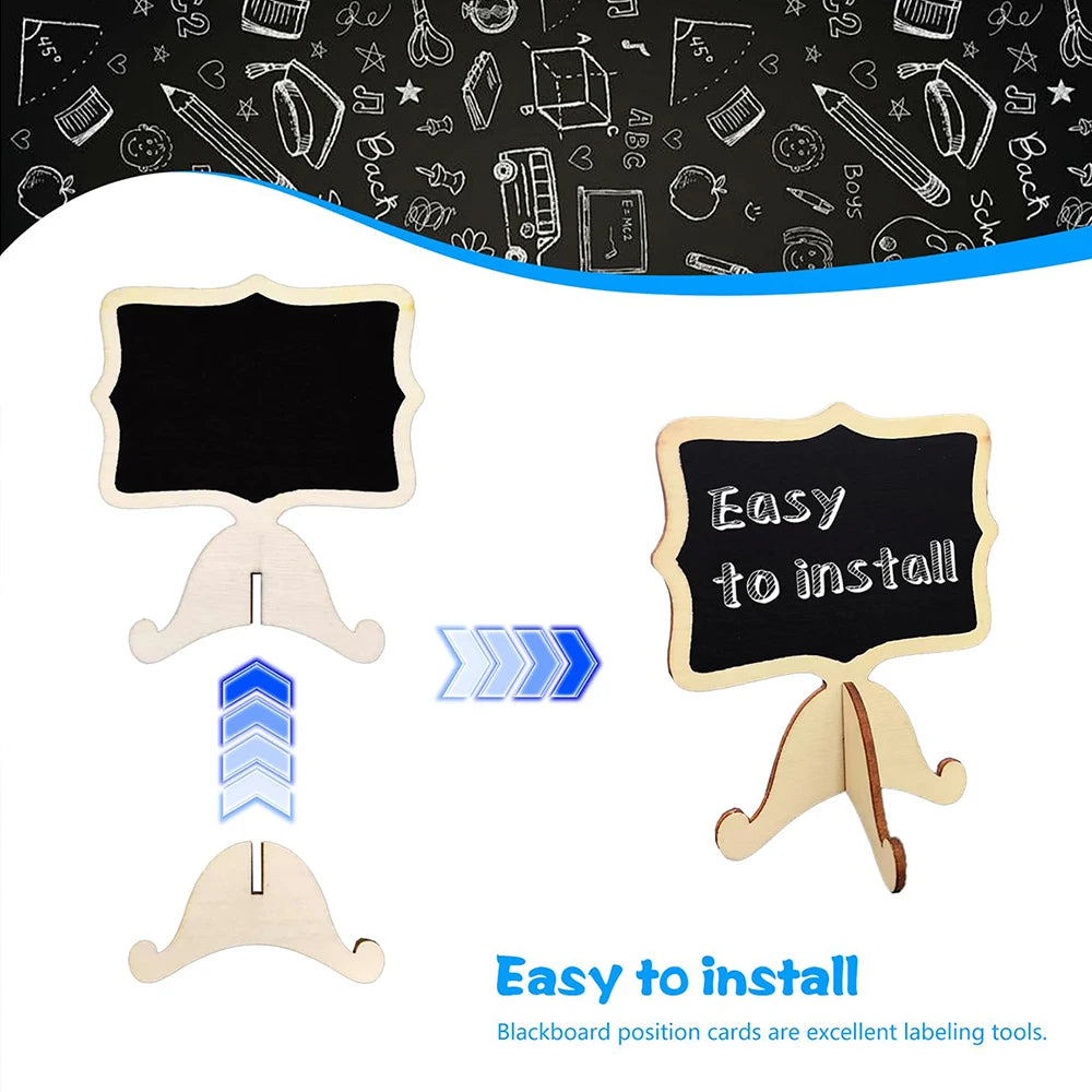 Set of mini wooden chalkboard signs with easels for labeling and decor