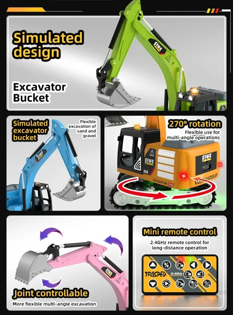 1:64 Scale Remote Control Engineering Vehicle with Lights and Sounds