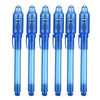 A set of five blue invisible ink spy pens with UV light for secret messages