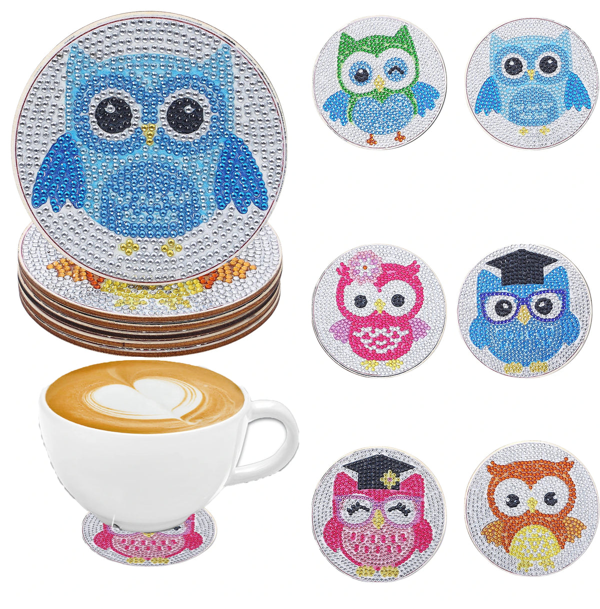 DIY Animal Diamond Painting Coaster Set with Wooden Base