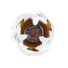 A white metal spinning top with a clear viewing window showing an orange-brown liquid inside.
