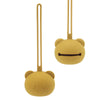A yellow silicone panda-themed pacifier storage bag with a long loop for hanging.
