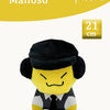 A yellow plush toy resembling a character from Forsaken, featuring black and white clothing.