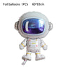 A white foil balloon shaped like an outer space astronaut suit with a reflective visor.