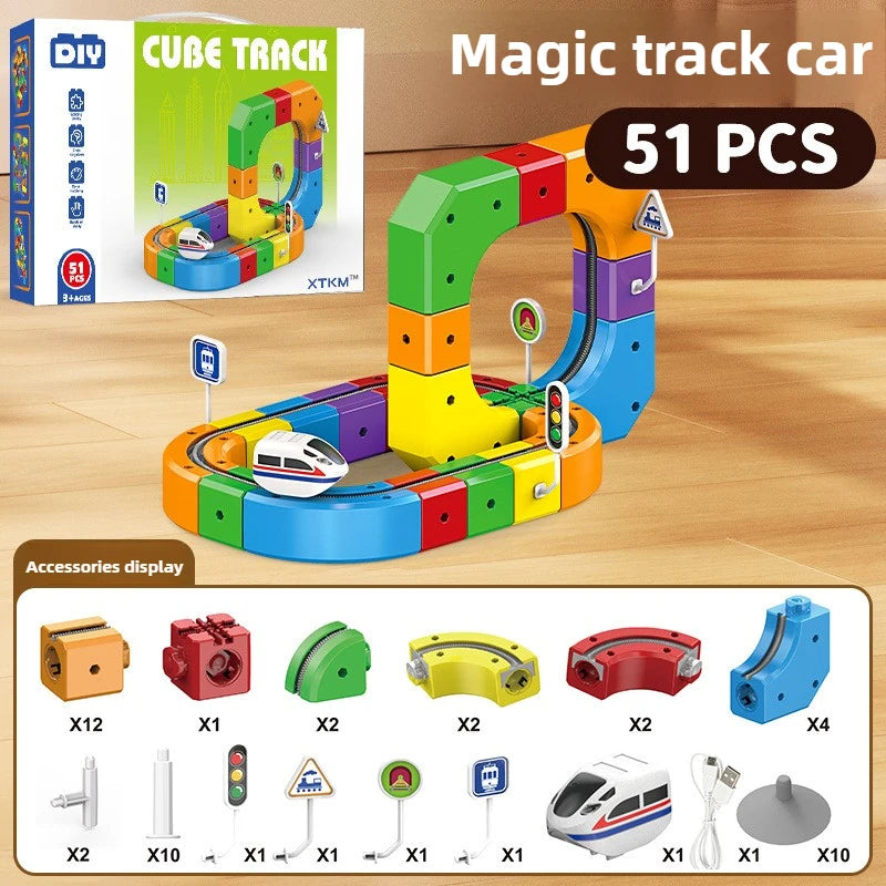 Magnetic Building Block Train Set with Electric Track
