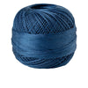 A ball of dark blue 100% cotton crochet thread used for tatting and embroidery.
