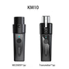 Black KM10 wireless microphone system showing separate transmitter and receiver units.