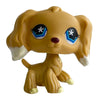 A tan bobblehead toy of a deer with large blue eyes and white markings.