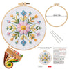 Embroidery DIY art kit featuring a mandala flower pattern with stamped threads and English instructions