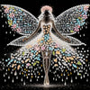 A detailed illustration of a fairy with iridescent wings and a sparkling gown made of pearl and crystal flowers.
