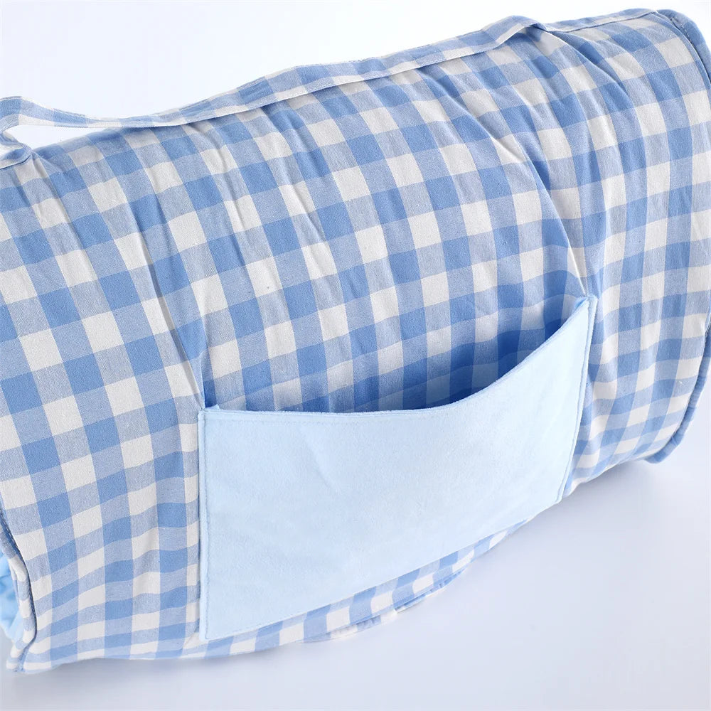 Plaid Toddler Nap Mat with Minky Pillow - Roll-Up Design for Daycare & Travel
