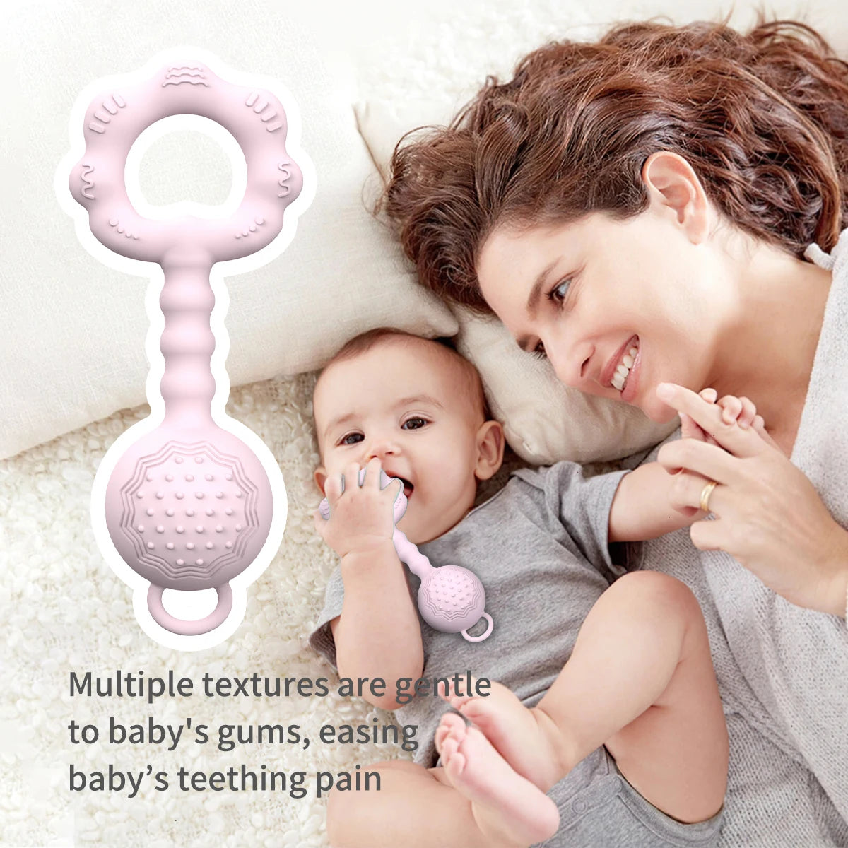 2-in-1 Silicone Rattle and Teether for Babies