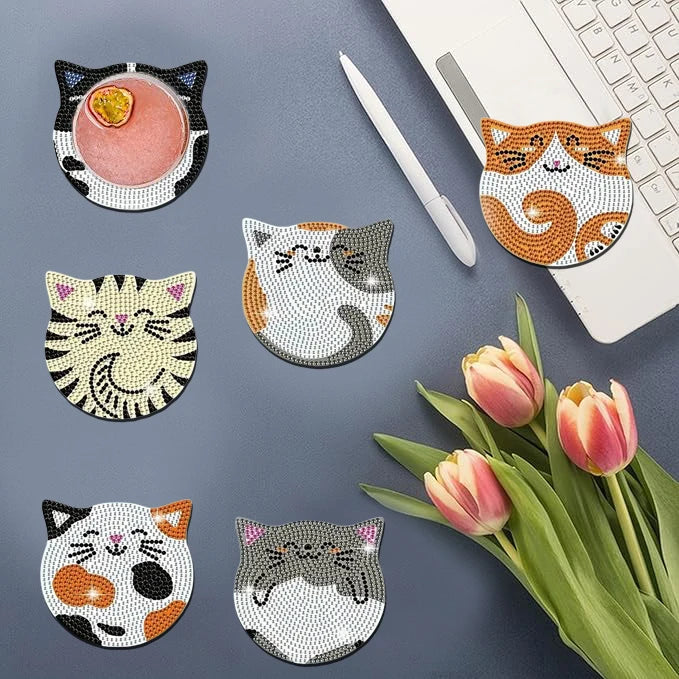 DIY Animal Diamond Painting Coaster Set with Wooden Base