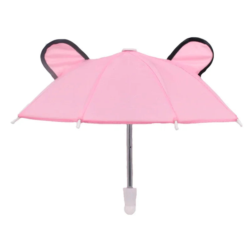 Pink bear mini doll umbrella with black trim and ears