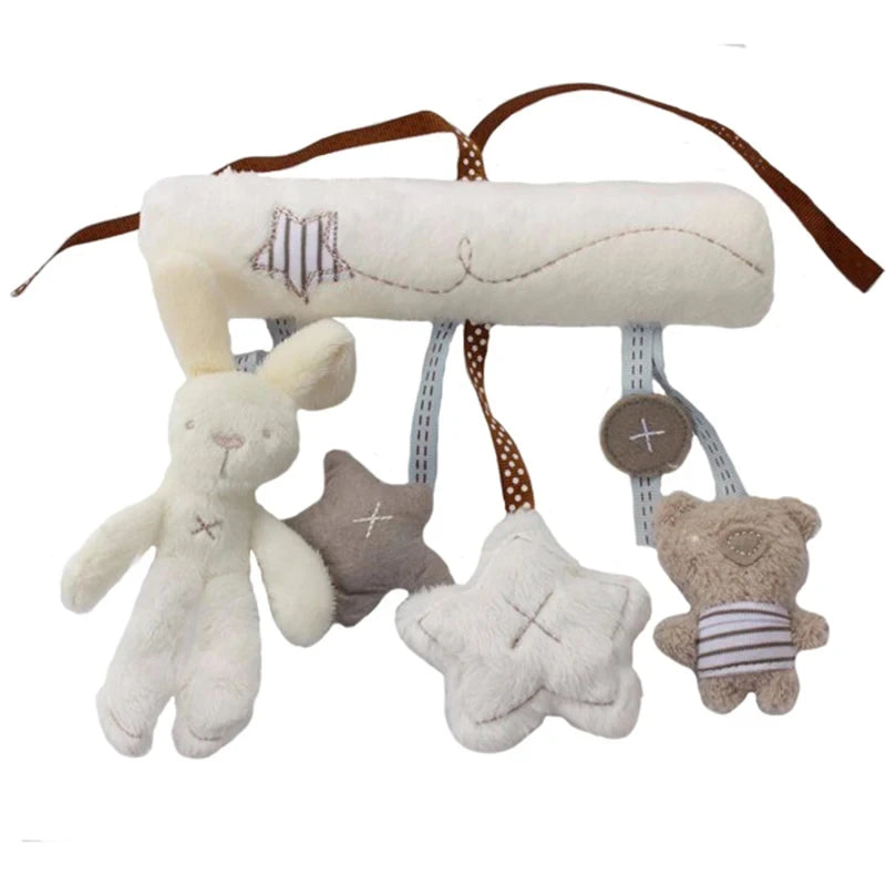 Hanging Plush Rabbit Rattle Toy for Strollers and Cribs
