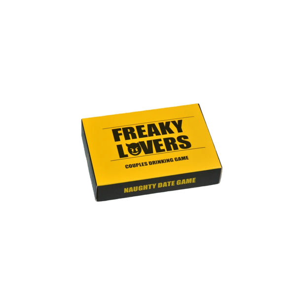 Gelbe Box des Freaky Lovers Paartrinkspiels, als freches Date-Spiel gekennzeichnet