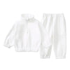White kids fleece hooded tracksuit set for toddlers and young children