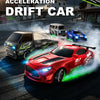 Une voiture de course rouge accélère sur une piste, entourée de fumée de pneus et d'effets d'éclairage dramatiques.