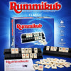 Box and tiles of the classic Rummikub game showing black racks and a rule sheet.
