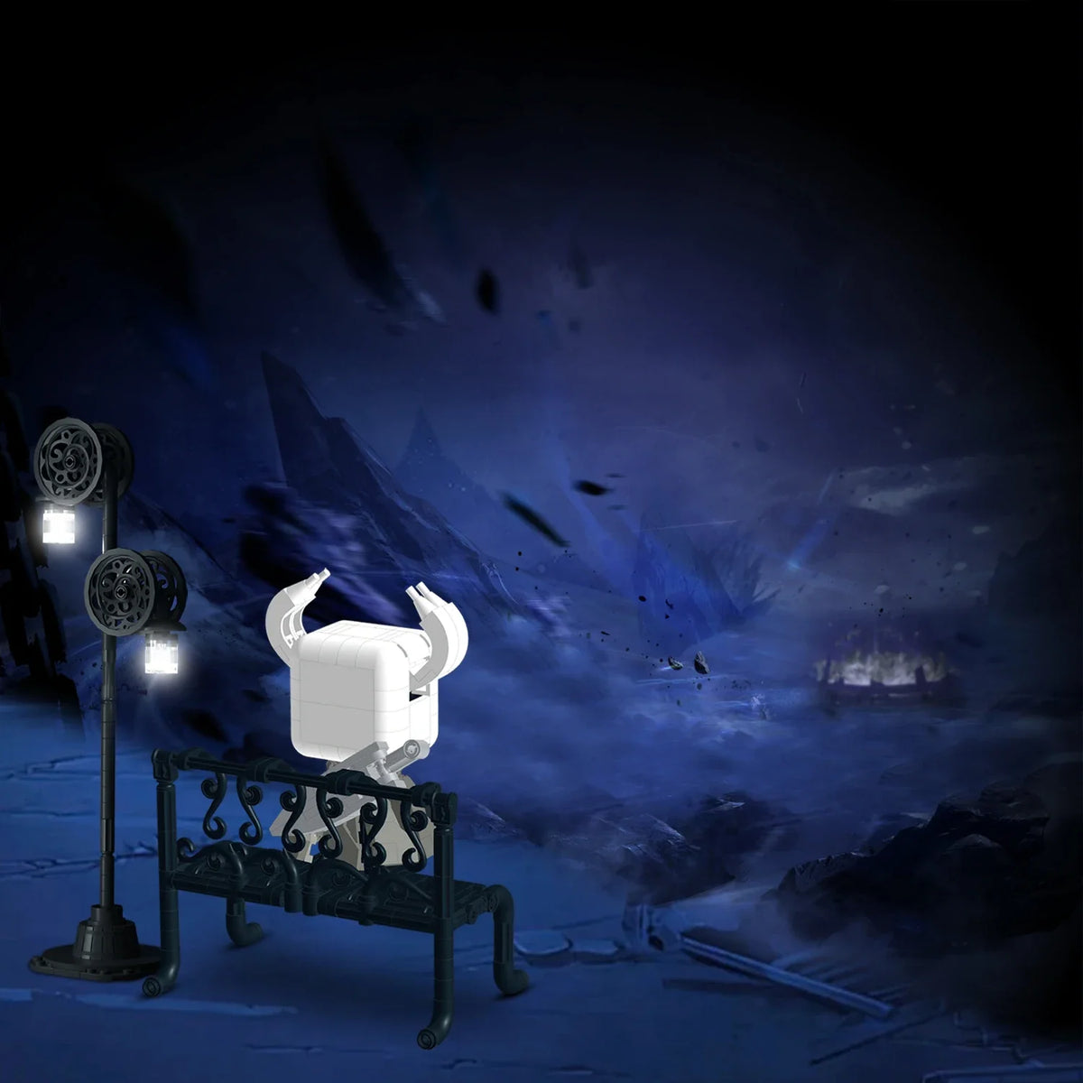 Hollow Knight Building Blocks Set – Ghost Figure with Street Lighting